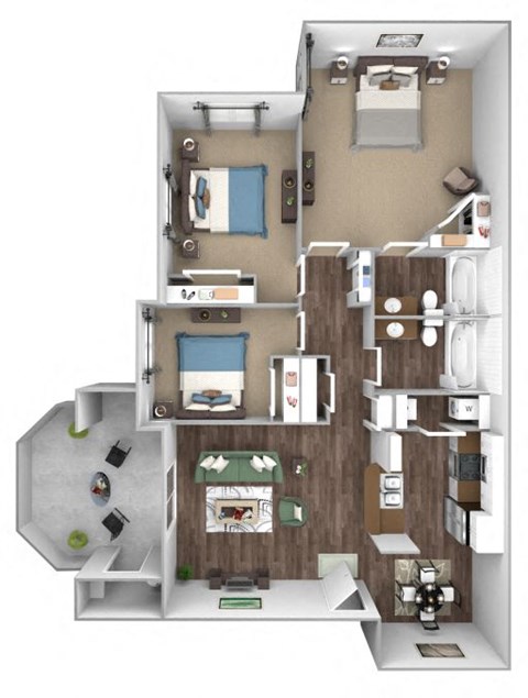Floor plan for 3 beds, 2 baths, 1320 sqft